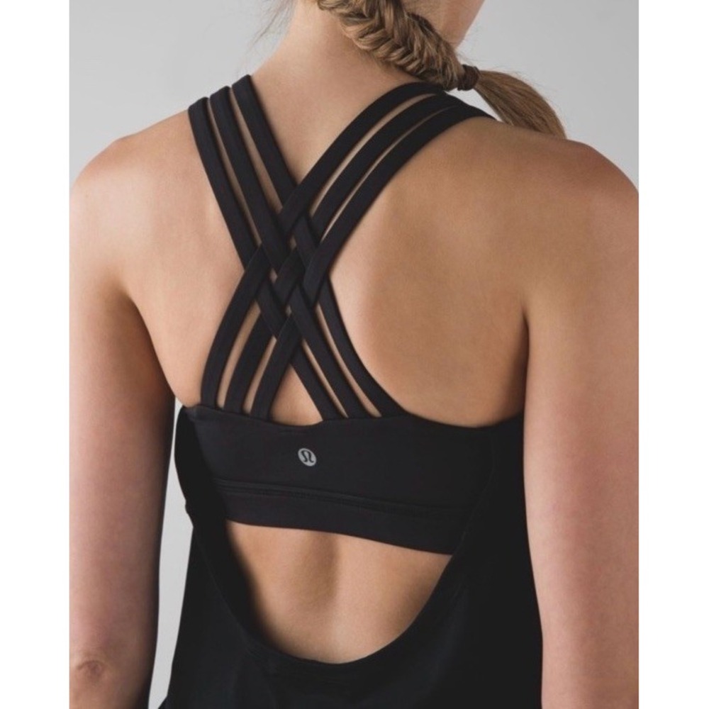 Lululemon Black Strappy Back Tank Top Size 4 Built-In Bra Workout Athletic Gym